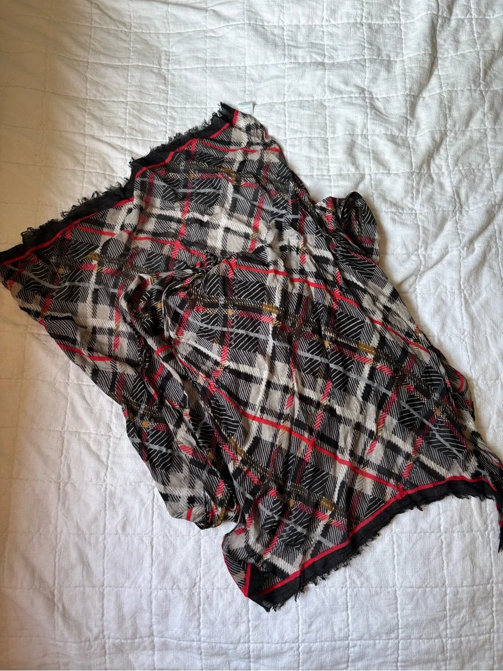 Vera Bradley Plaid Fringe Hem Women's Scarf - Black, White & Red